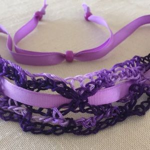 HAND CRAFTED Purple Choker Headband Crochet Cotton Beaded